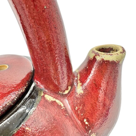 Pier 1 Earthenware Shanghai Tea Set Teapot With Handle & Lid Red Black 7 x 5.5 - Picture 2 of 11